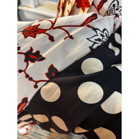 Zara Woman Mixed Print Pleated Midi Skirt Plaid Polka Dot Floral Black Red M - Picture 13 of 16